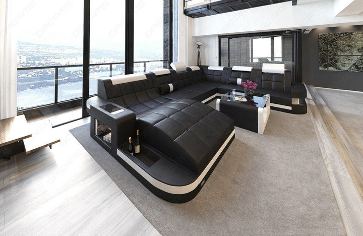 Designer Wohnlandschaft Wave XXL mit LED in schwarz-weiss