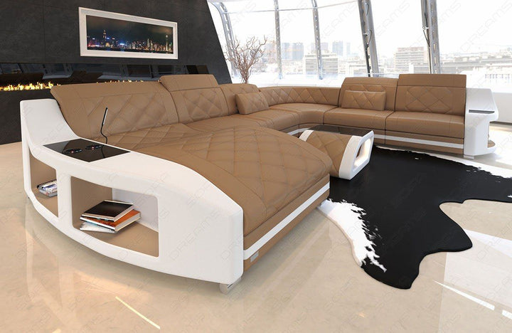 XXL Sofa Swing mit kÃ¼hlenden Becherhaltern  und USB in hellbraun - weiss