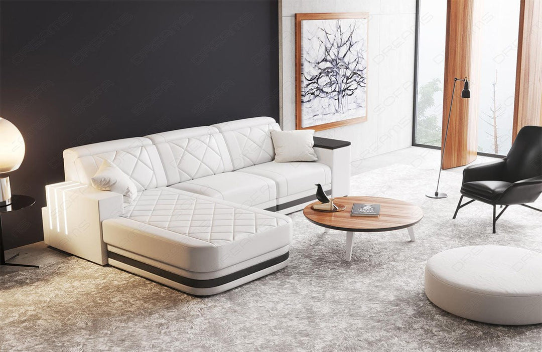 Luxus Leder Ecksofa Cesena L Form in weiÃŸ-schwarz
