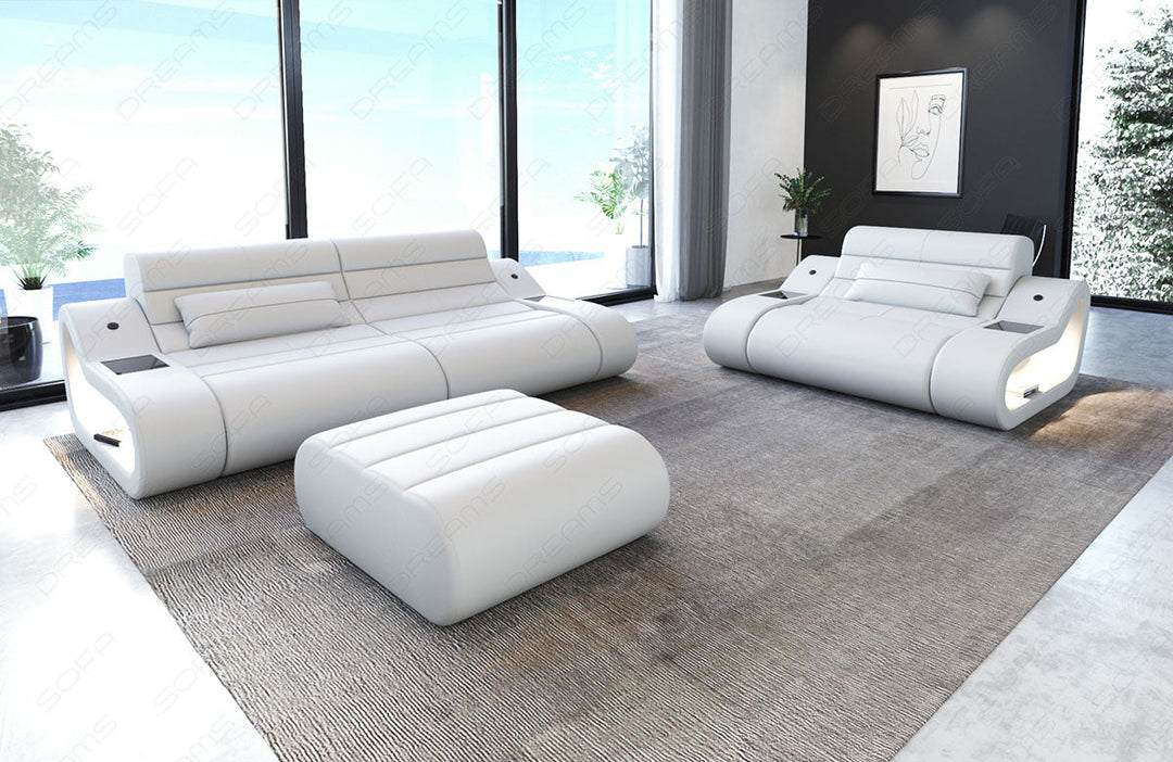 Design Leder Couch Garnitur Concept 2-1 in weiss