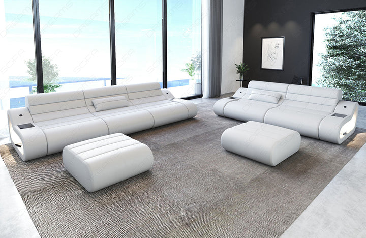 Moderne Leder Couch Garnitur Concept 3-2 in weiss