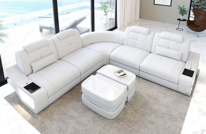 L Form Mini Ledersofa Elena lang in weiss