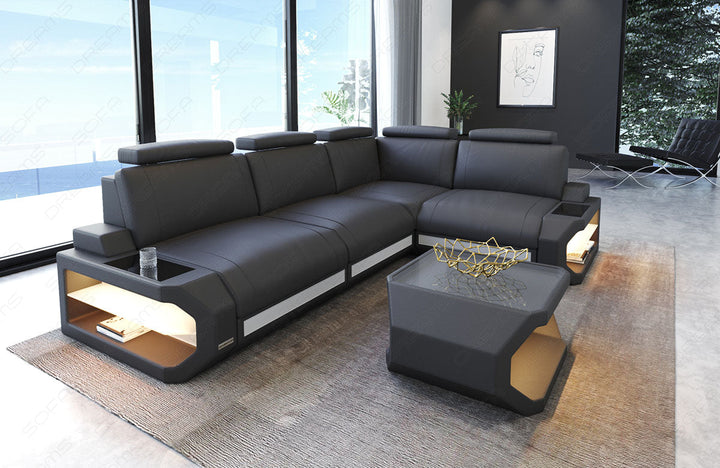 Modernes Leder Ecksofa Siena L Form in grau-weiÃŸ