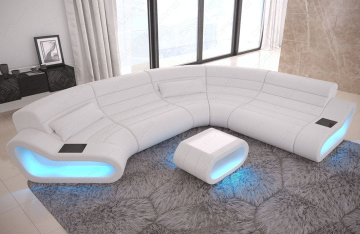 Ledersofa Concept C Form mit Beleuchtung in Leder - weiss