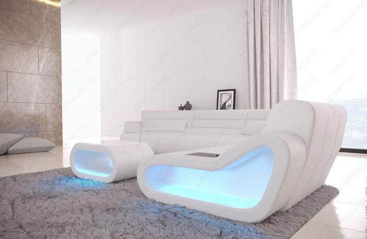 Seitenansicht der Leder Wohnlandschaft Concept C Form in weiss