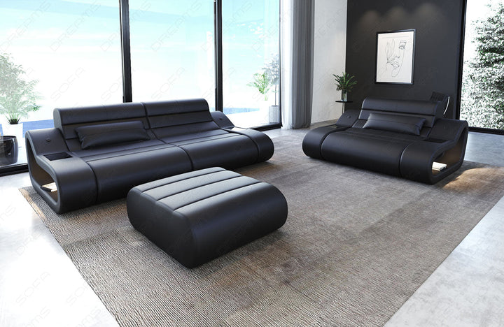 Design Leder Couch Garnitur Concept 2-1 in schwarz