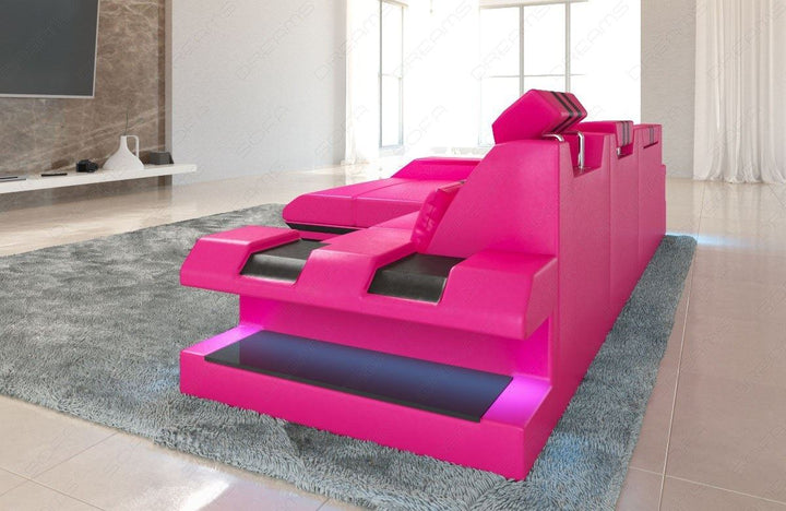 Design Ledersofa Apollonia L Form in pink-schwarz