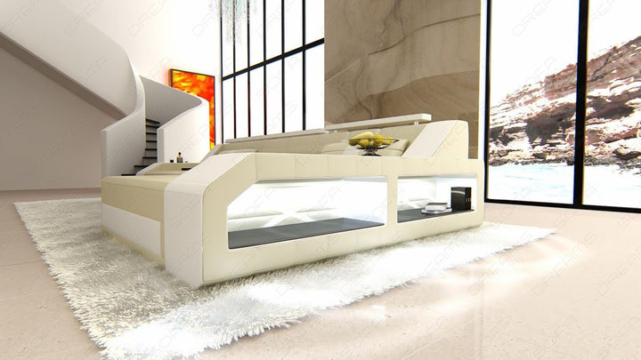 Designer Ledersofa Arezzo in beige-weiss