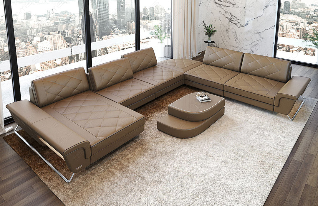 Luxus Leder Wohnlandschaft Bari XL in sandbeige-dunkelbraun