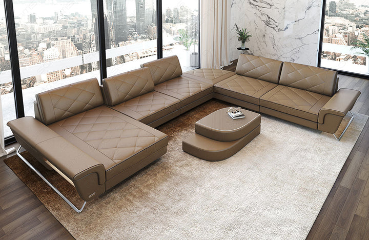 Luxus Leder Wohnlandschaft Bari XL in sandbeige-dunkelbraun