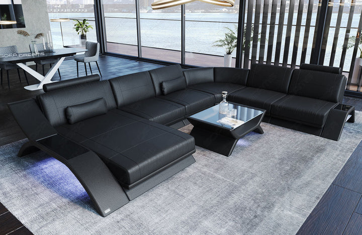 Luxus Leder Sofa Calabria XL in schwarz