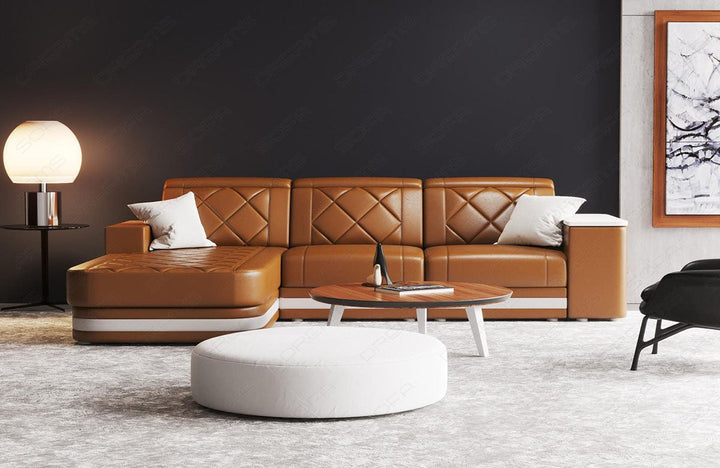 Leder Ecksofa Cesena L Form in dunkelbraun-weiÃŸ
