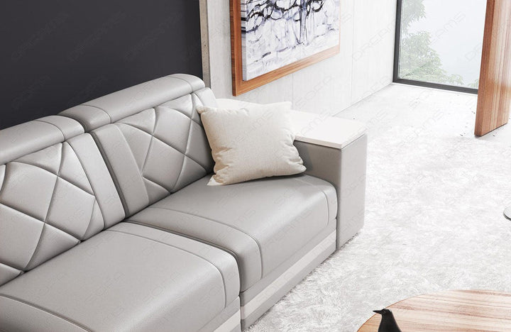 Detailansicht des Leder Ecksofa Cesena L Form in grau-weiÃŸ