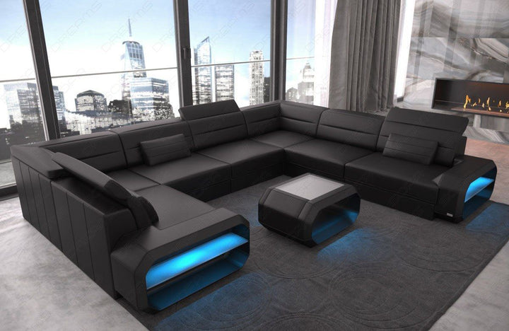 Leder Sofa mit verstellbaren KopfstÃ¼tzen in schwarz