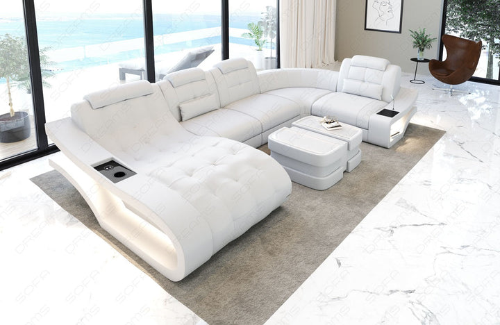 Designer Leder Wohnlandschaft Elegante U Form komplett in weiss