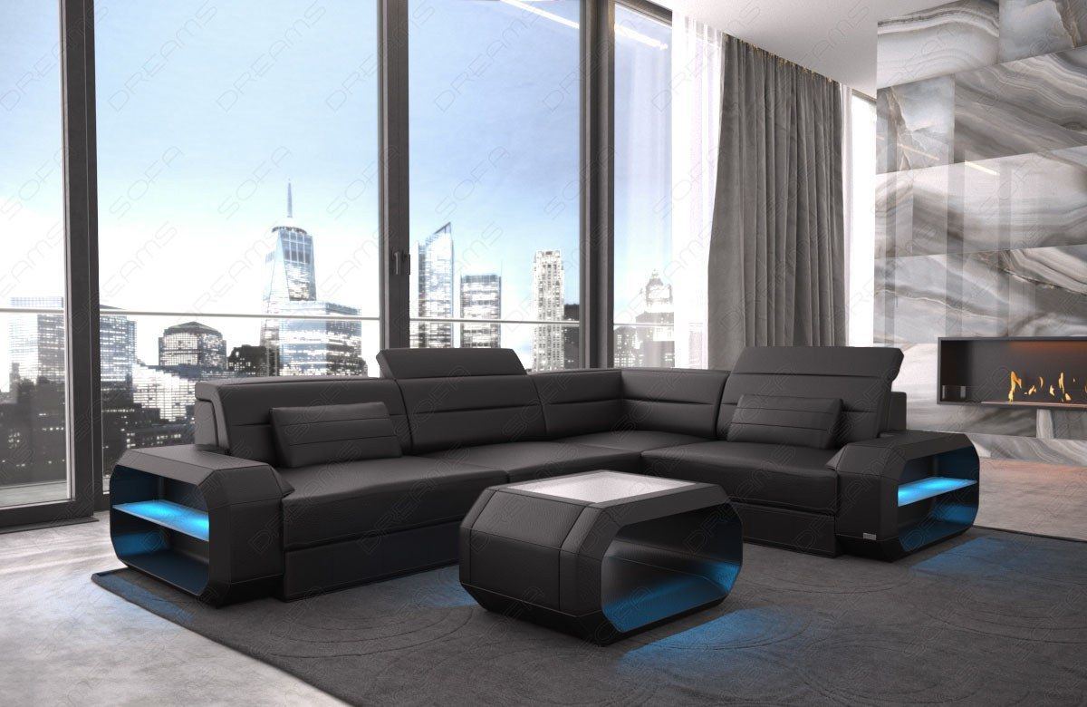 Verona L-shaped leather couch with LED – style & comfort