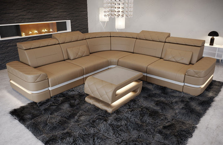 Das Mini Ledersofa Positano in der L Form in Sandbeige-WeiÃŸ