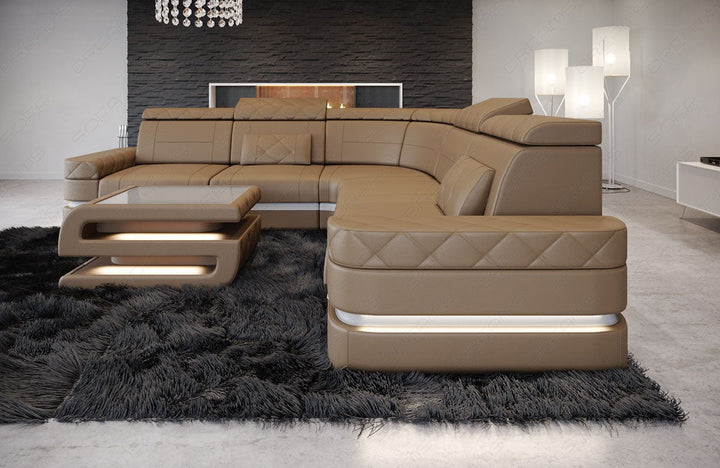 Das Mini Ledersofa Positano in der L Form in Sandbeige-WeiÃŸ