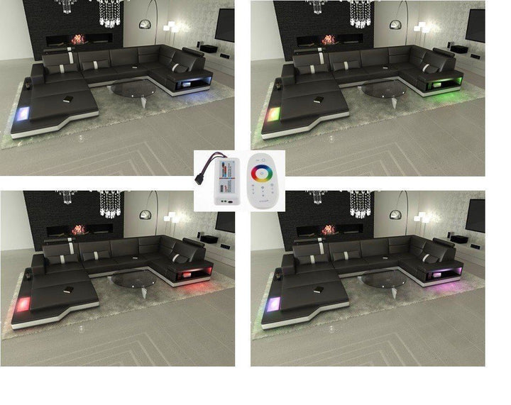 Couch Wohnlandschaft Messana U hat eine LED Beleuchtung mit Touch Wheel Fernbedienung