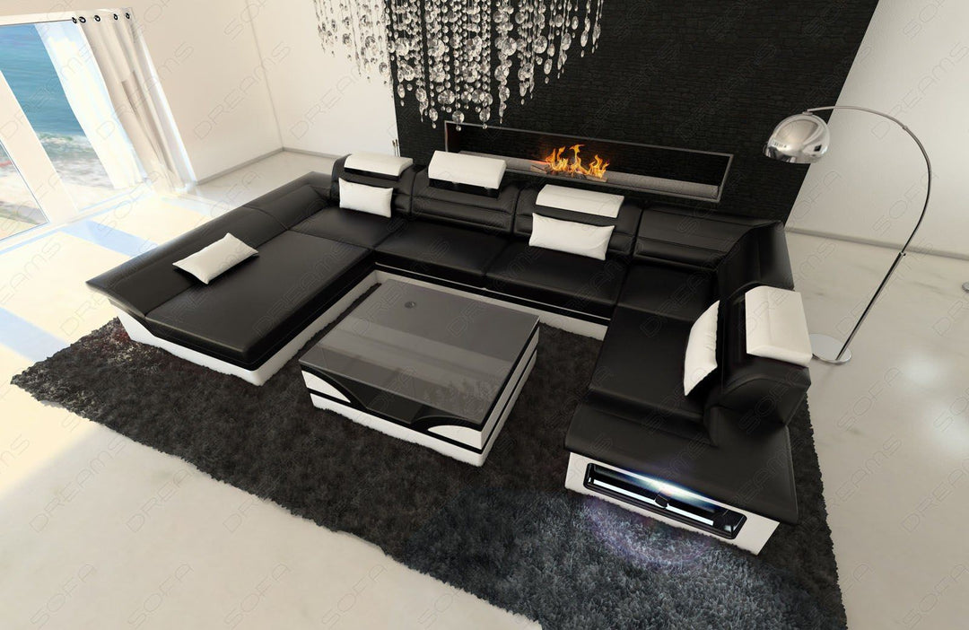 Leder-Wohnlandschaft in schwarz-weiss