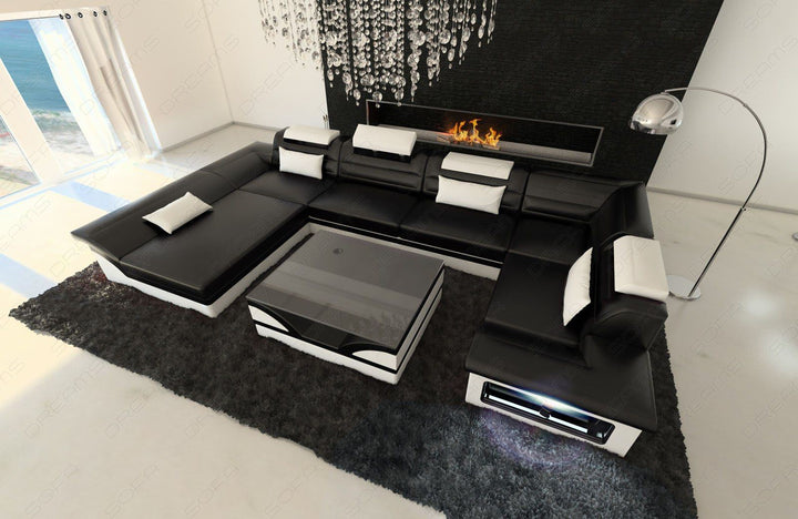 Leder-Wohnlandschaft in schwarz-weiss