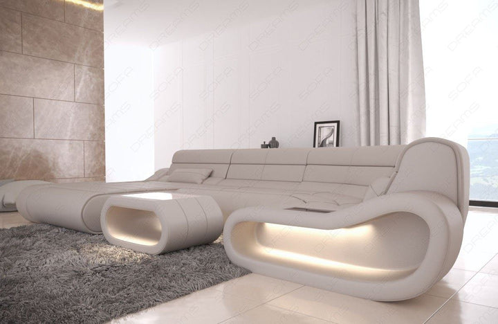 Wohnlandschaft modern LED Concept U Form Farbe in beige - Detailansicht der kleinen Armlehne