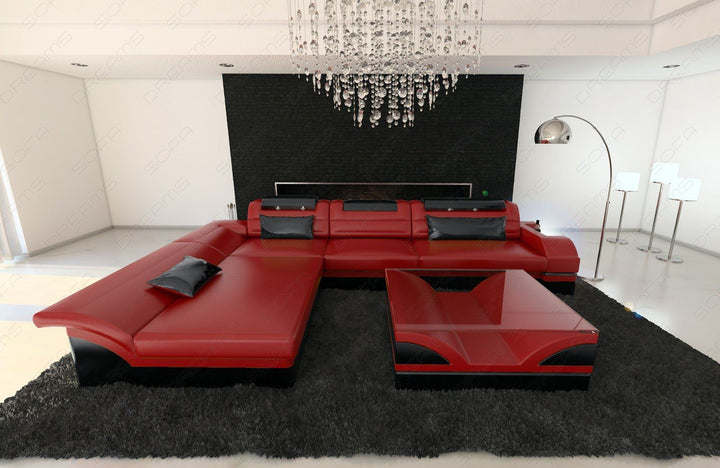 Luxussofa Monza in der L Form in rot-schwarz