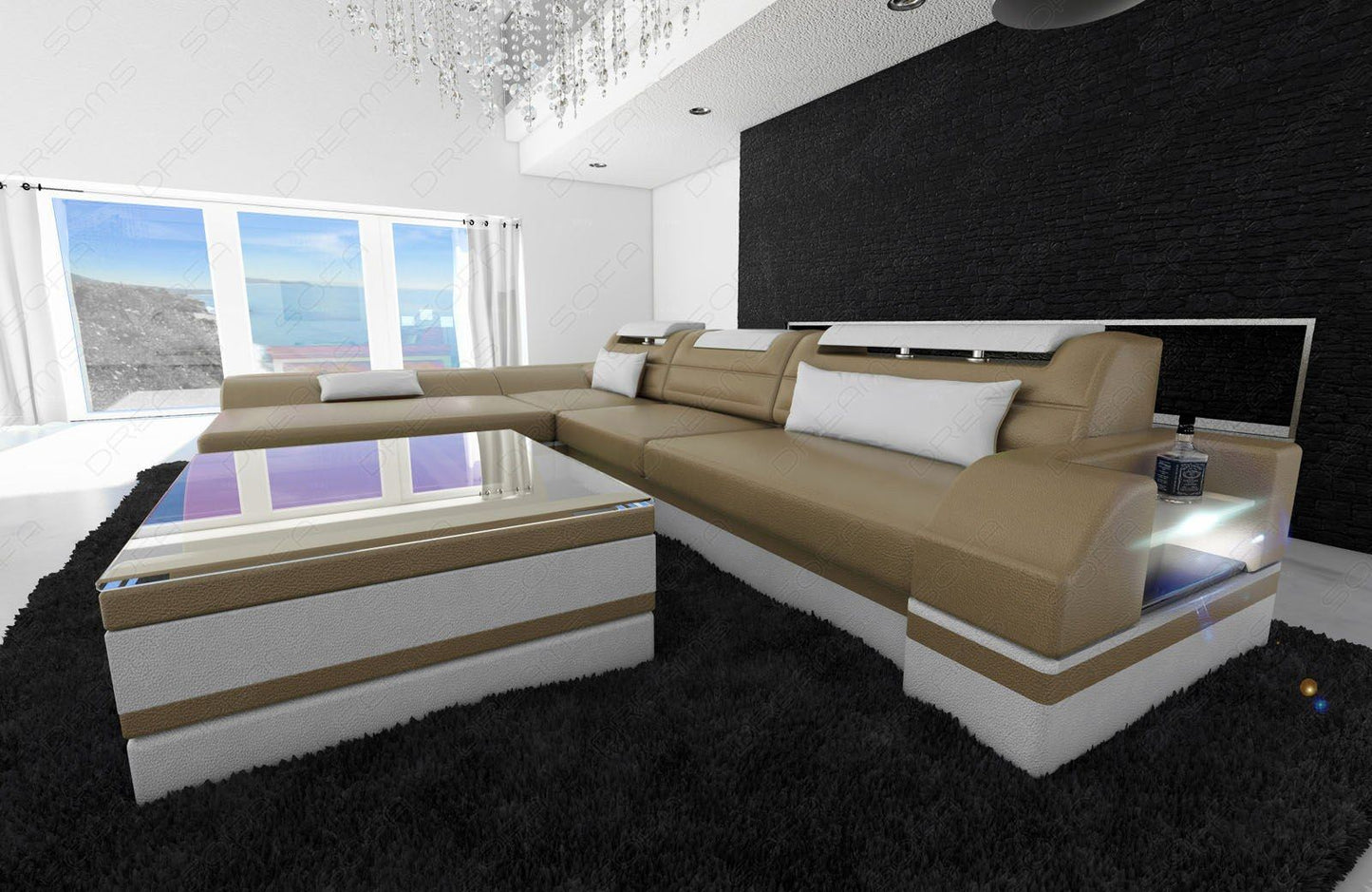 Corner Sofa Megano As A Leather Sofa With Ottoman