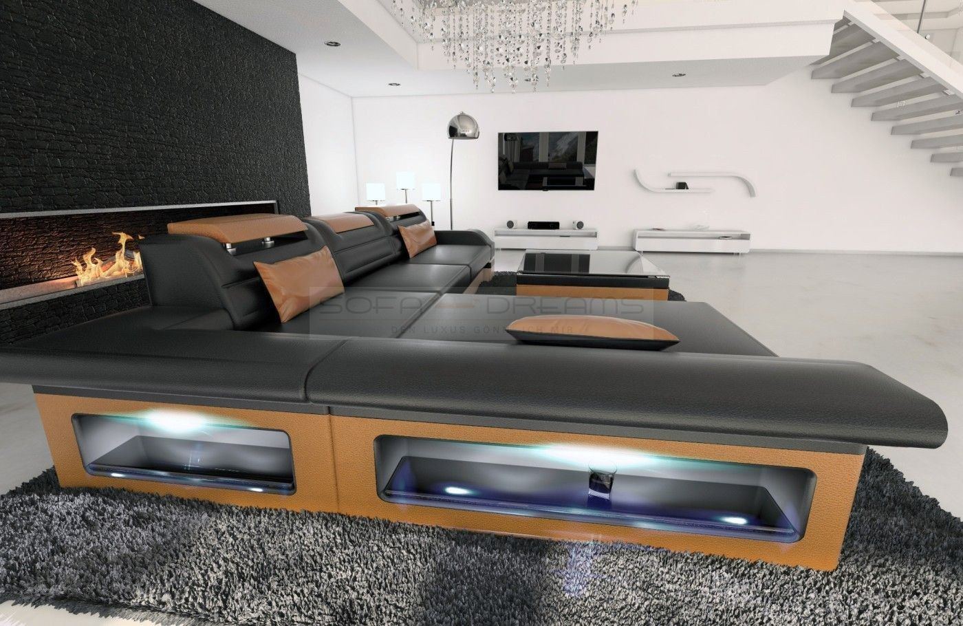 Corner Sofa Megano As A Leather Sofa With Ottoman