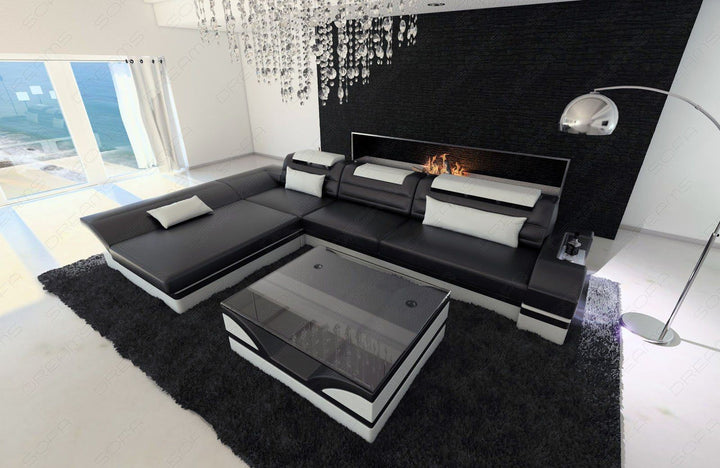 Designersofa Monza in Leder in schwarz-weiss