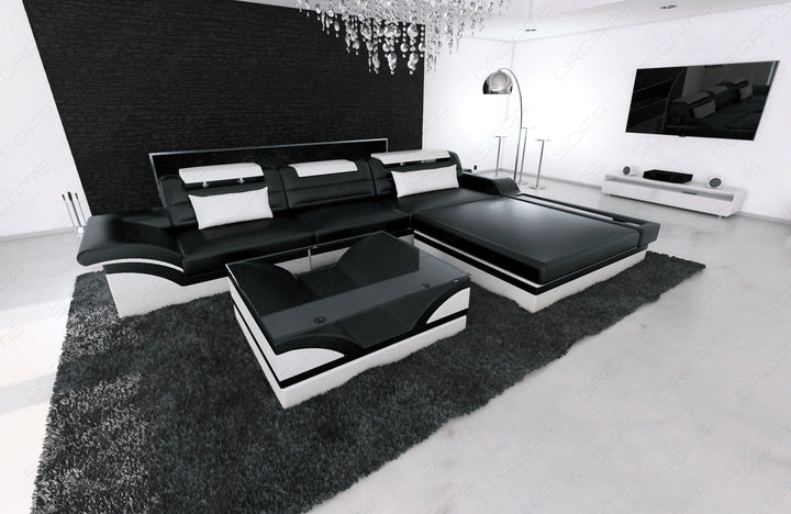 Ledersofa Parma als L Form in den Farben schwarz-weiss