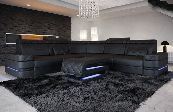 Das Mini Ledersofa Positano in der L Form in schwarz