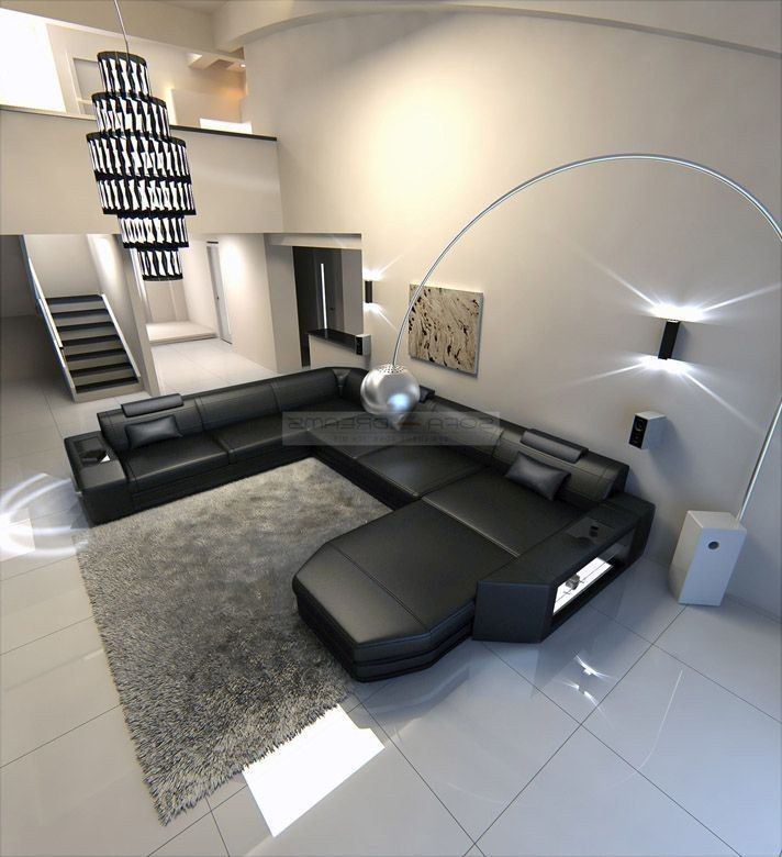 XXL Ledersofa Prato als Mini Version in schwarz