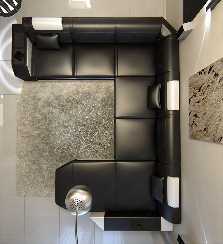 XXL Ledersofa Prato als Mini Version in schwarz-weiss