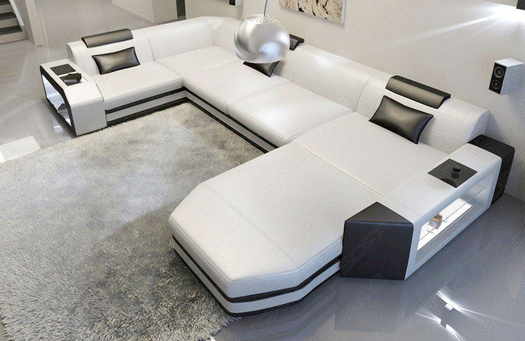 Ledersofa Wohnlandschaft Presto in weiss-schwarz