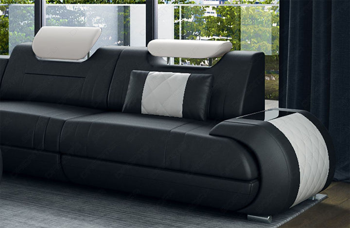 Detailbild Ledersofa Rimini L-Form mit Ottomane in schwarz-weiss