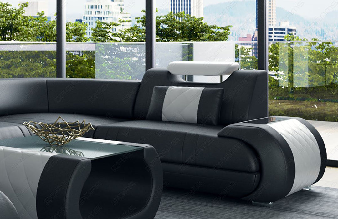 Wohnlandschaft Rimini Leder schwarz - weiss