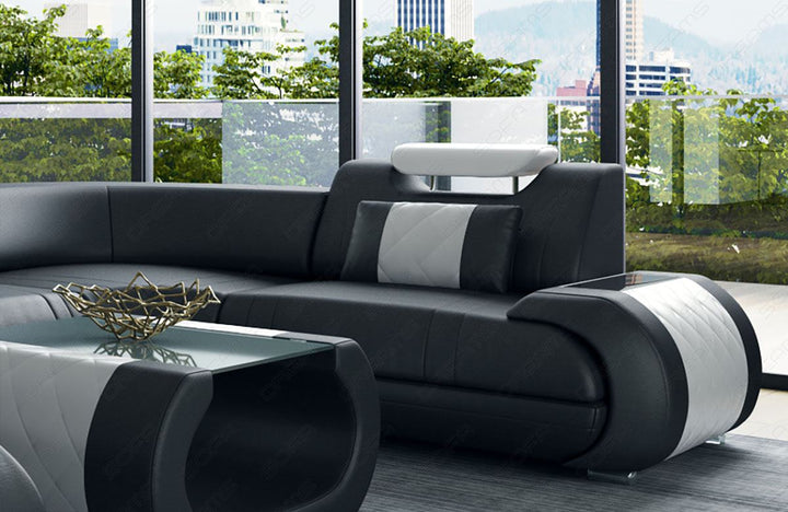 Wohnlandschaft Rimini Leder schwarz - weiss
