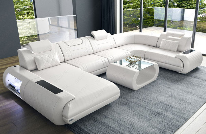 Wohnlandschaft Rimini Leder weiss