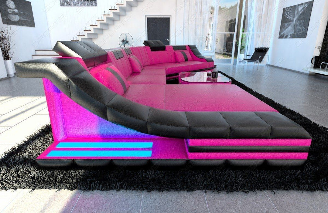 XXL Wohnlandschaft Turino CL mit LED Beleuchtung in pink-schwarz