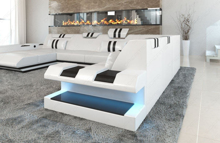 Designer Wohnlandschaft Apollonia XXL mit LED Beleuchtung in weiss-schwarz