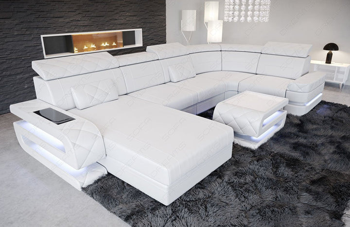 Designer Leder Wohnlandschaft Bologna U Form in weiss