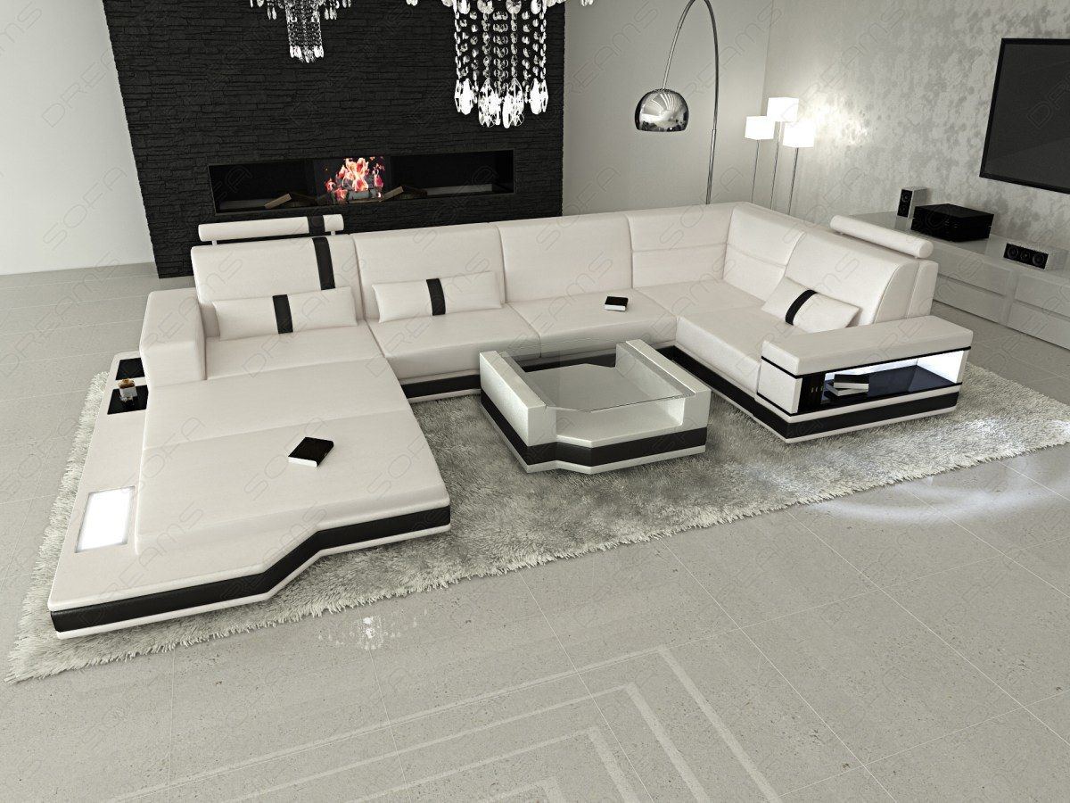 Miranolo Sectional As A Leather Sofa With Led