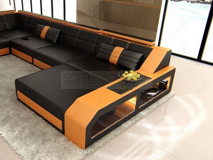 XXL Couch Arezzo in schwarz-orange