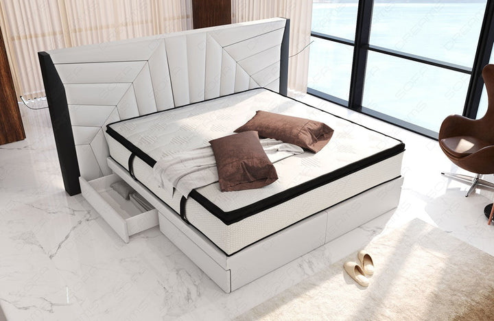 Design Luxus Boxspringbett Monaco in weiÃŸ-schwarz