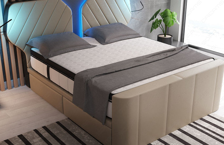 Modernes Design Boxspringbett Nizza in sandbeige-schwarz