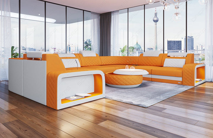 Mini U Form Sofa Foggia als Wohnlandschaft mit Stoffbezug in apricot - Mineva16