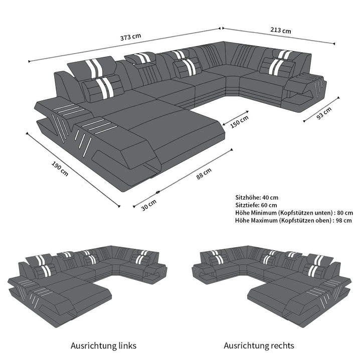 Abmessungen Sofa Venedig U Form