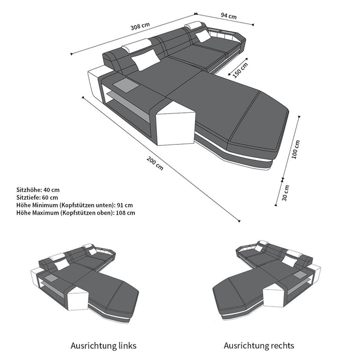 Abmessungen Sofa Prato L Form