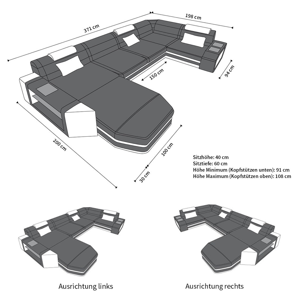 Presto Sectional As A U Shape With Light